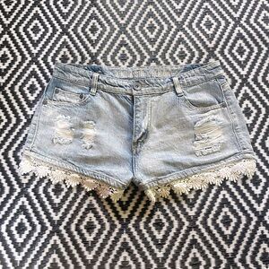 Vanilla Star Premium Size 7 Distressed Blue Jean Lace Shorts